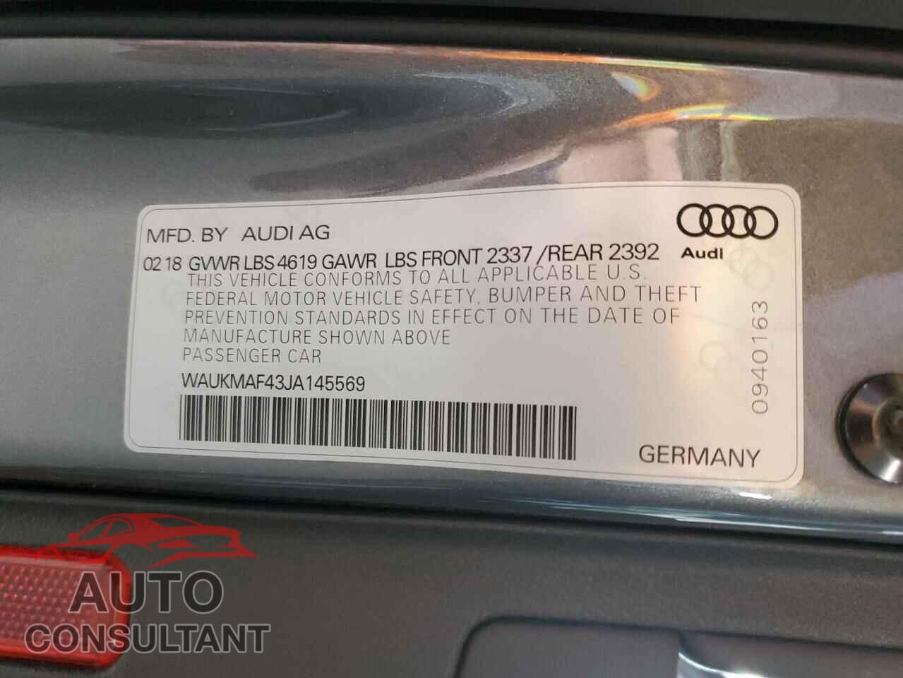 AUDI A4 2018 - WAUKMAF43JA145569