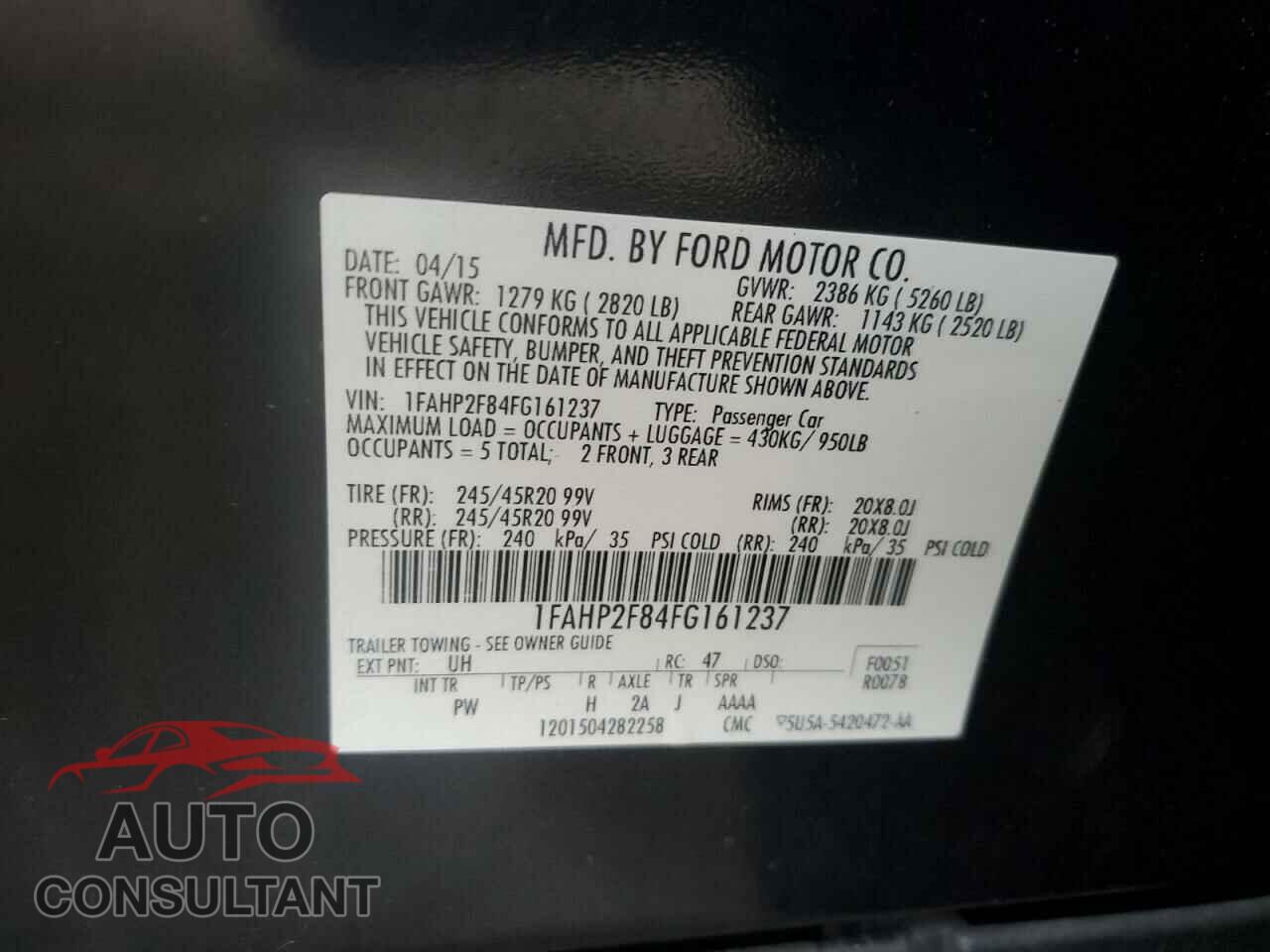 FORD TAURUS 2015 - 1FAHP2F84FG161237