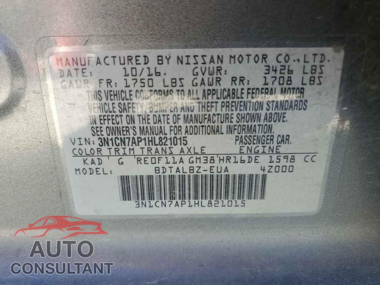 NISSAN VERSA 2017 - 3N1CN7AP1HL821015