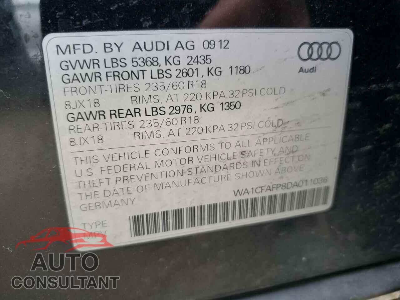 AUDI Q5 2013 - WA1CFAFP8DA011036