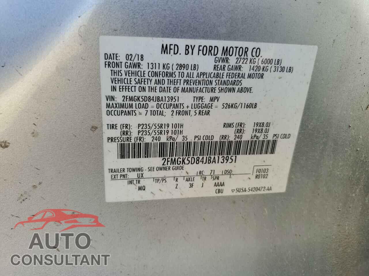 FORD FLEX 2018 - 2FMGK5D84JBA13951