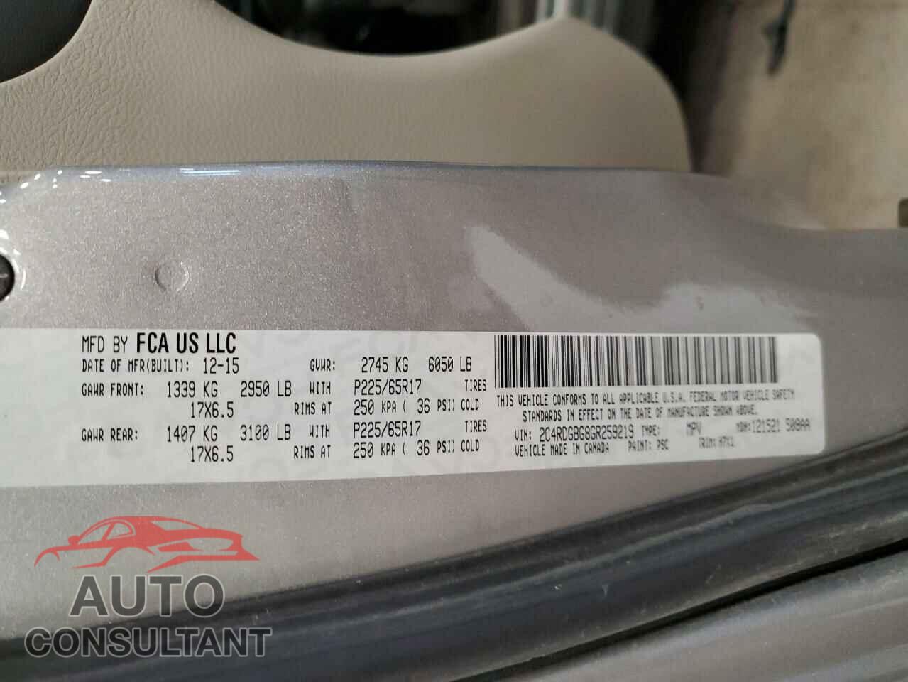 DODGE CARAVAN 2016 - 2C4RDGBG8GR259219