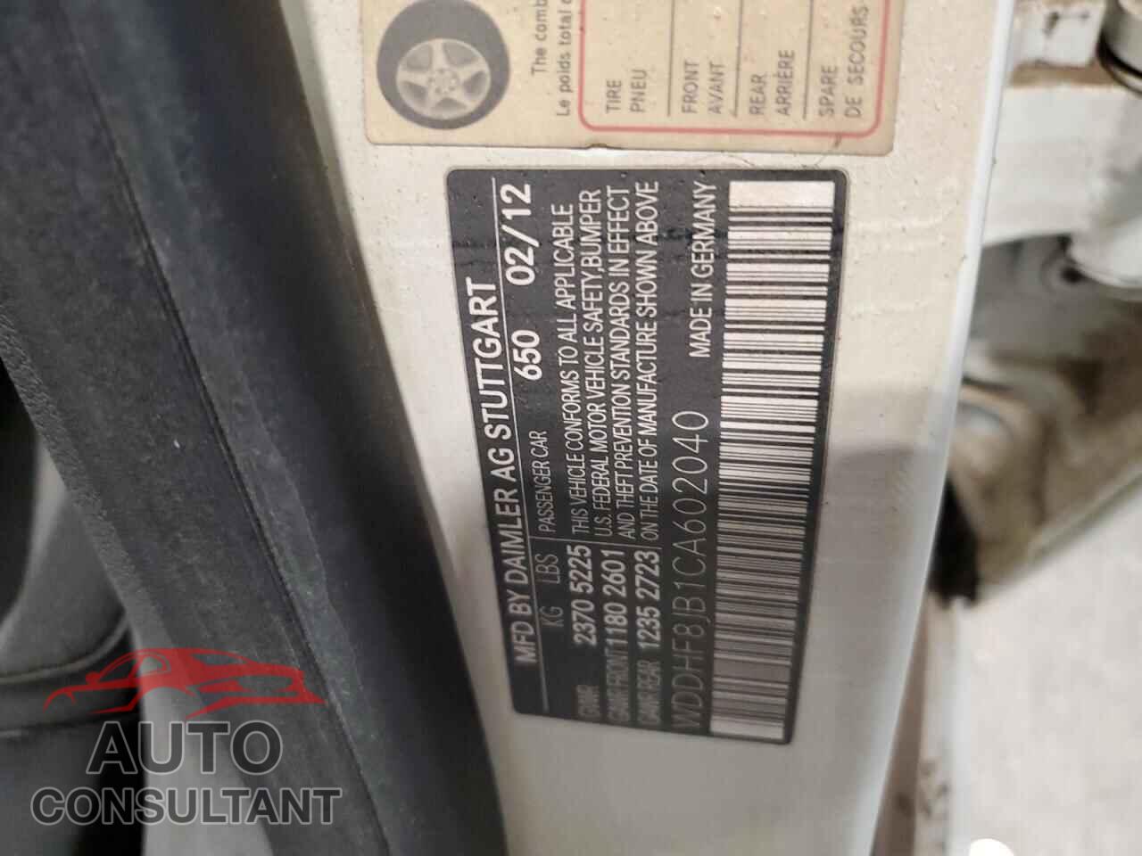 MERCEDES-BENZ E-CLASS 2012 - WDDHF8JB1CA602040