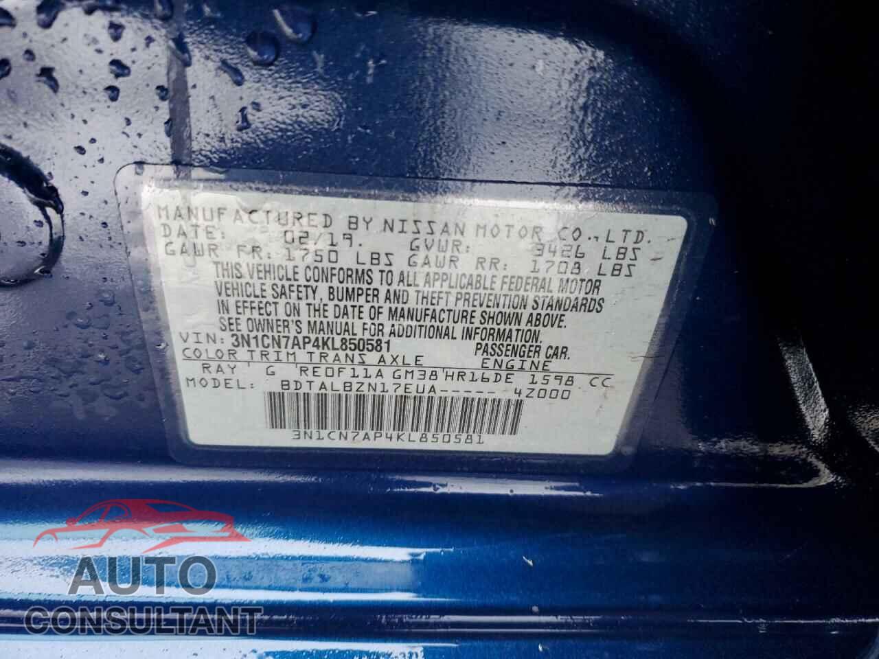 NISSAN VERSA 2019 - 3N1CN7AP4KL850581