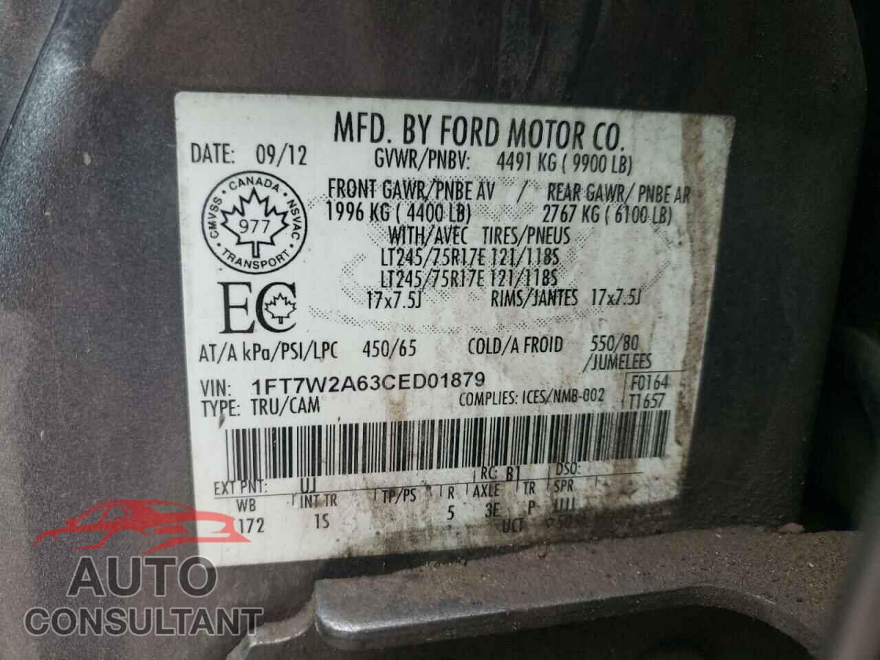 FORD F250 2012 - 1FT7W2A63CED01879