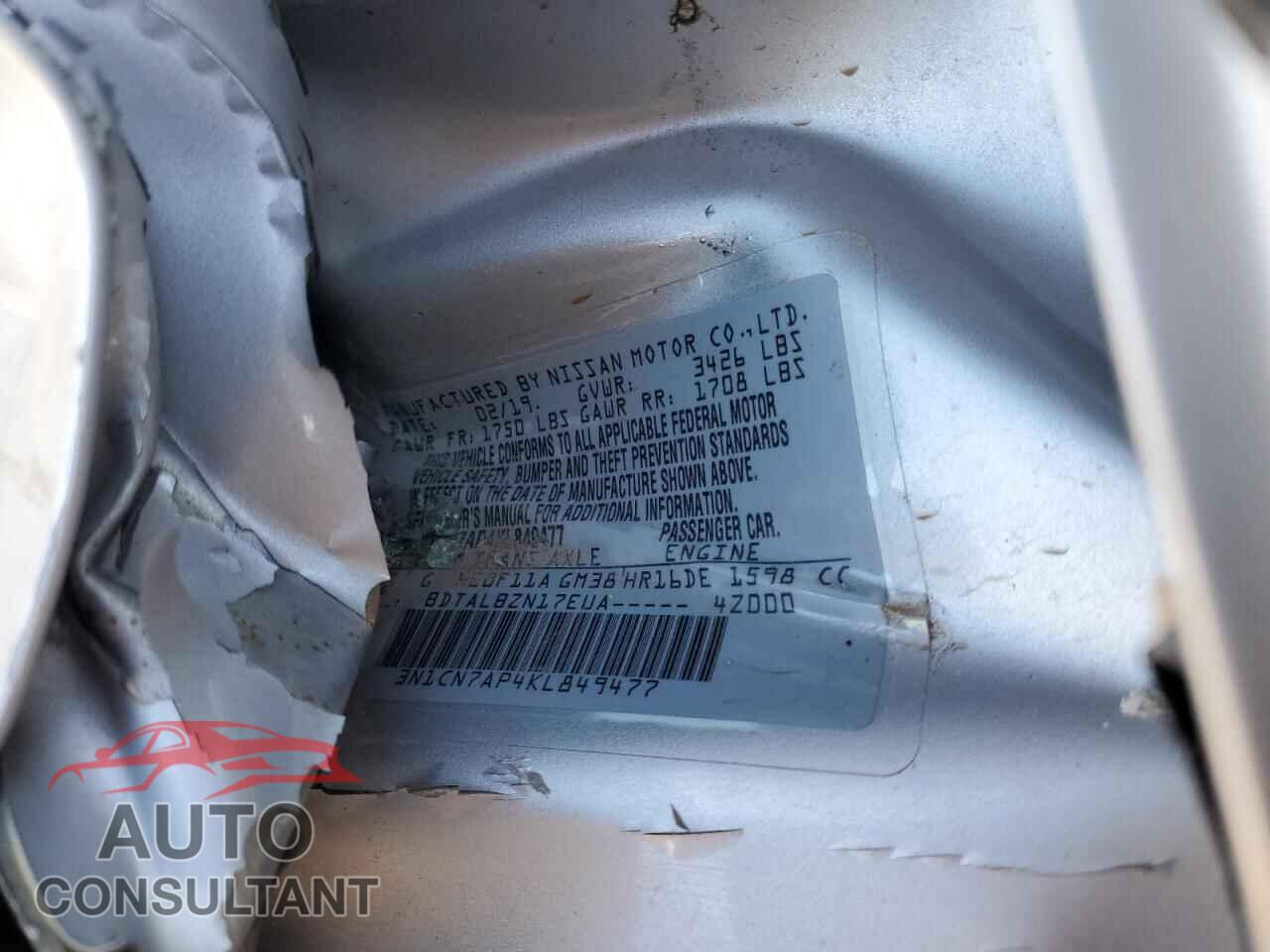NISSAN VERSA 2019 - 3N1CN7AP4KL849477