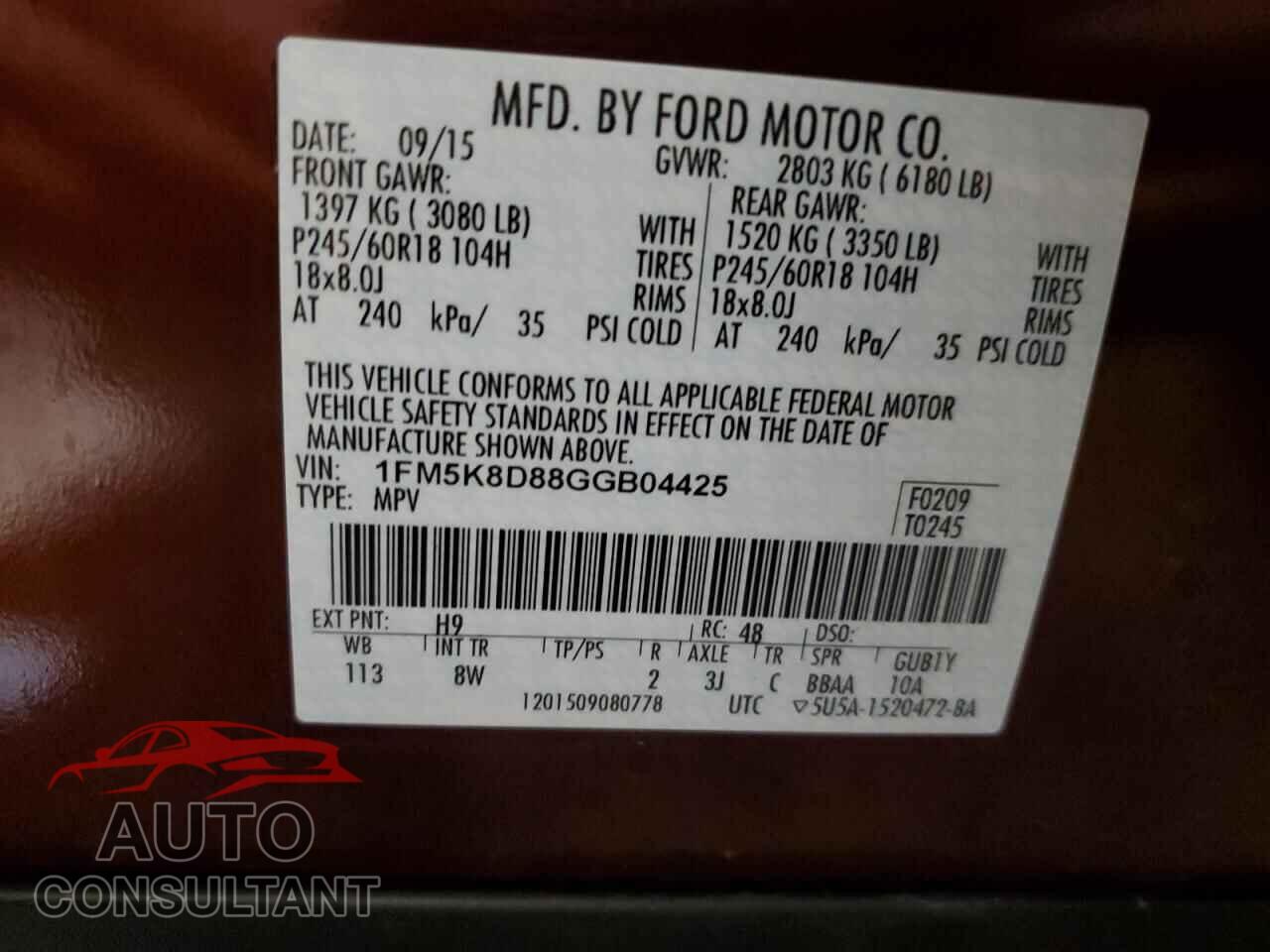 FORD EXPLORER 2016 - 1FM5K8D88GGB04425