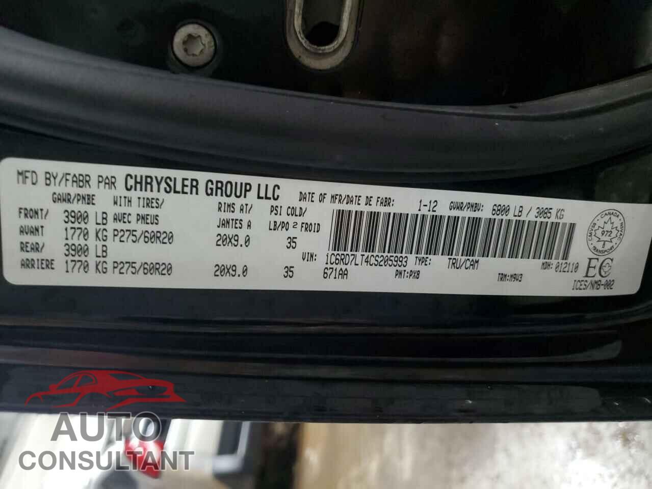 DODGE RAM 1500 2012 - 1C6RD7LT4CS205993