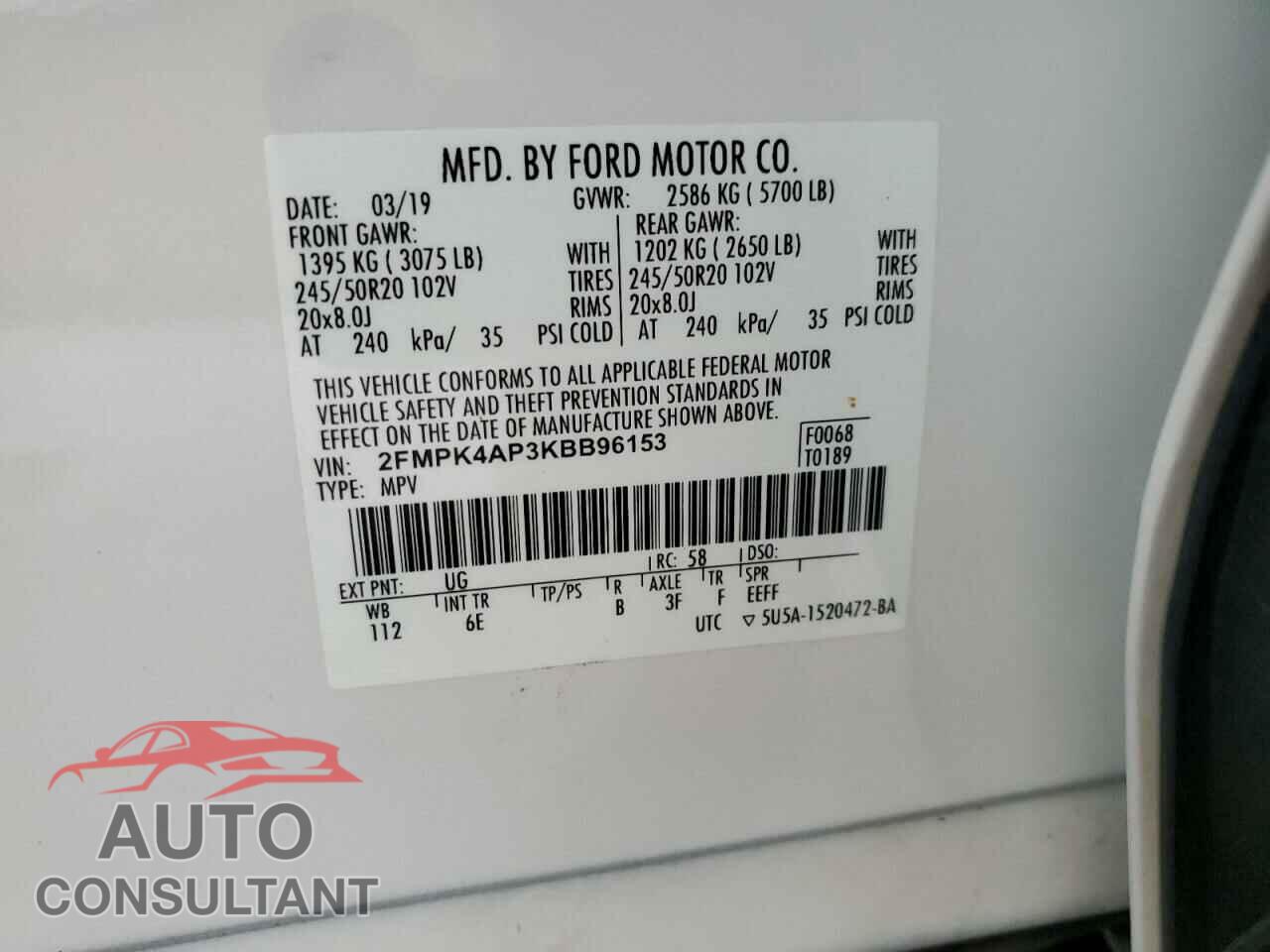 FORD EDGE 2019 - 2FMPK4AP3KBB96153