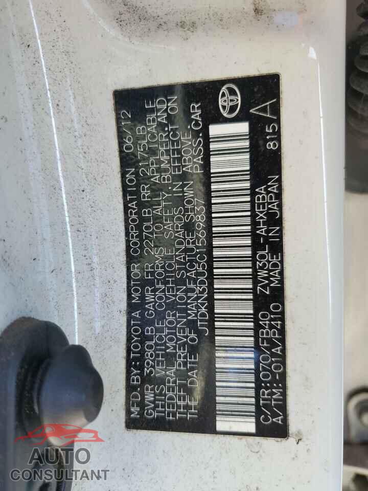 TOYOTA PRIUS 2012 - JTDKN3DU5C1569837