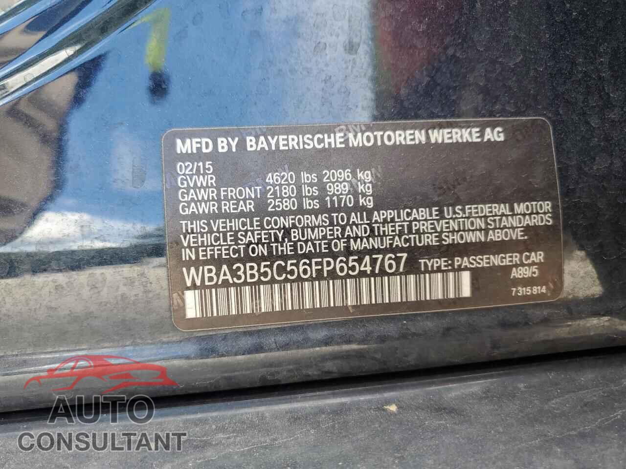 BMW 3 SERIES 2015 - WBA3B5C56FP654767