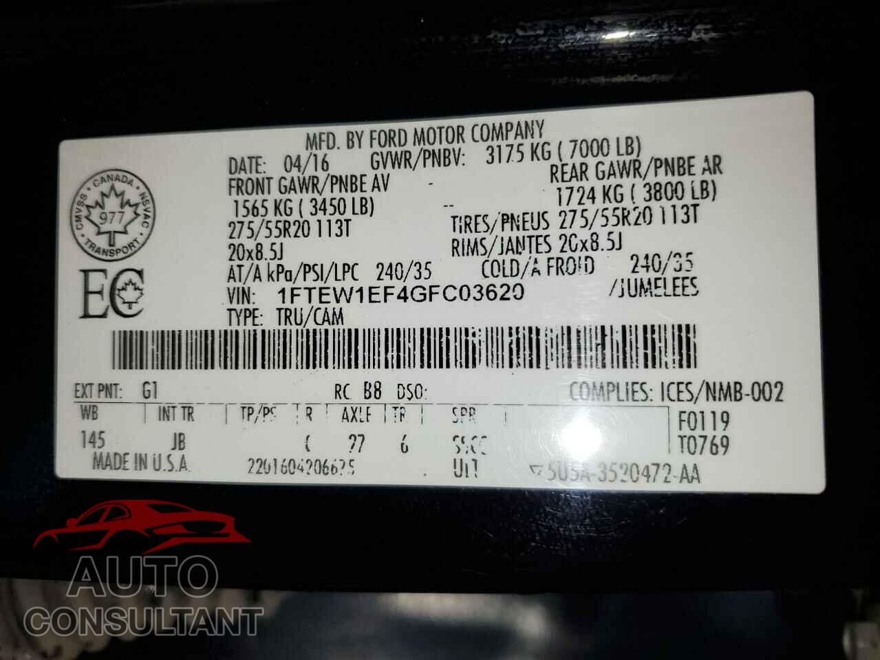 FORD F-150 2016 - 1FTEW1EF4GFC03620
