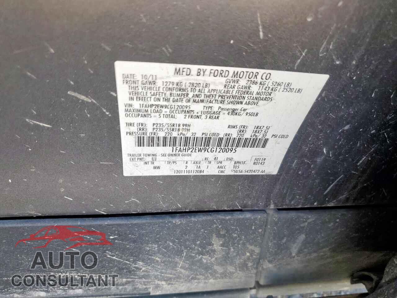 FORD TAURUS 2012 - 1FAHP2EW9CG120095