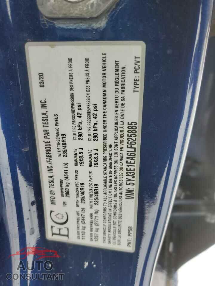 TESLA MODEL 3 2020 - 5YJ3E1EA6LF625885