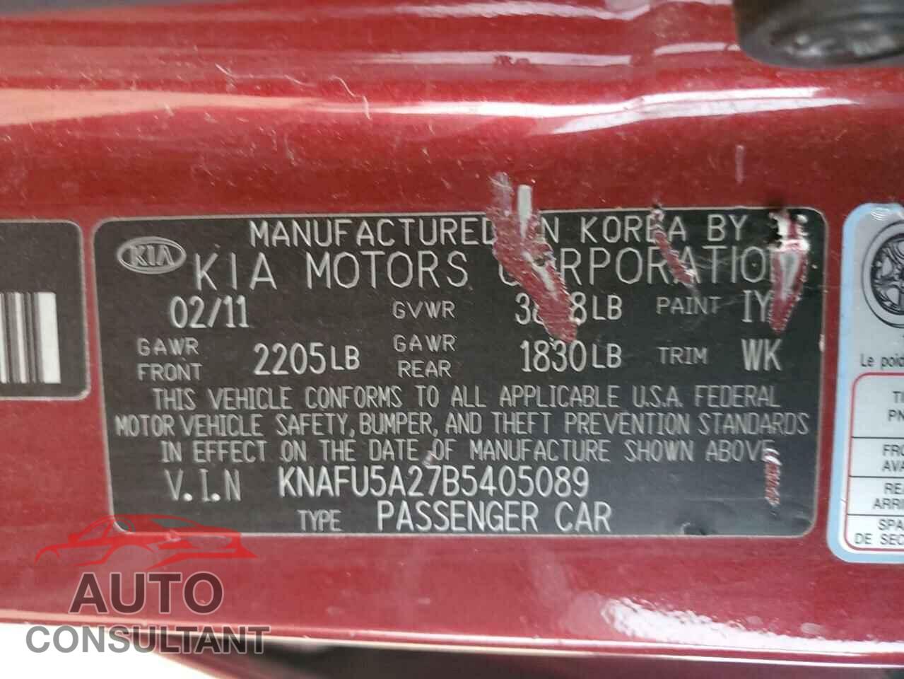 KIA FORTE 2011 - KNAFU5A27B5405089