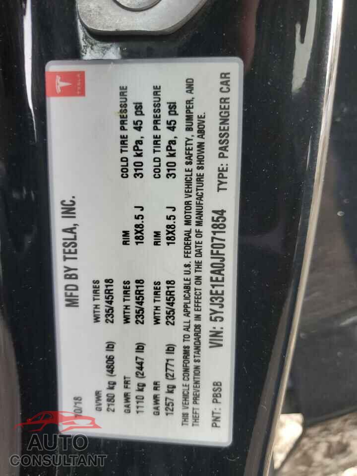 TESLA MODEL 3 2018 - 5YJ3E1EA0JF071854