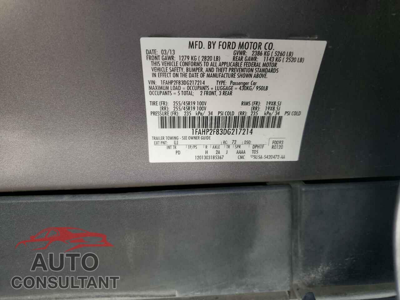 FORD TAURUS 2013 - 1FAHP2F83DG217214