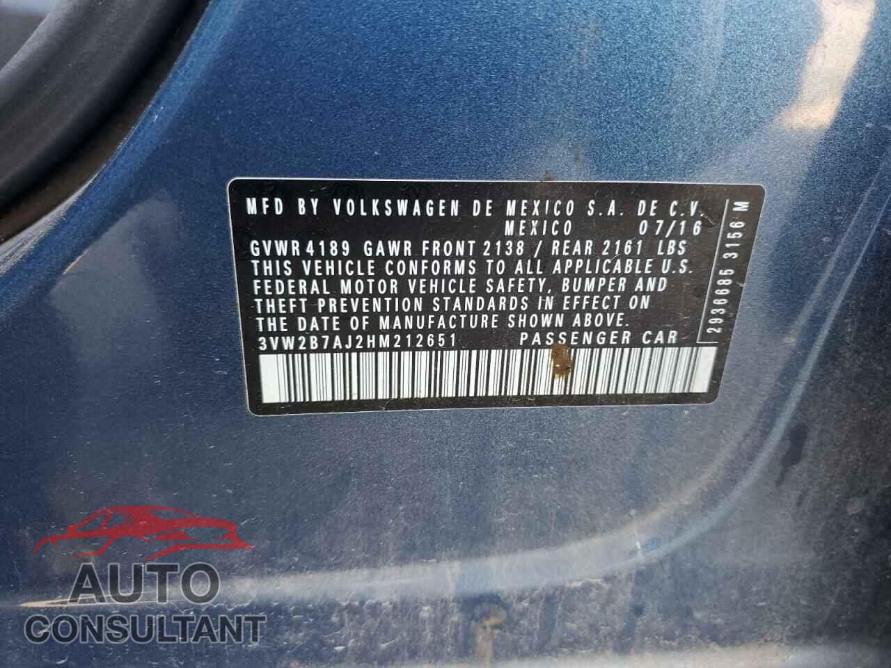 VOLKSWAGEN JETTA 2017 - 3VW2B7AJ2HM212651