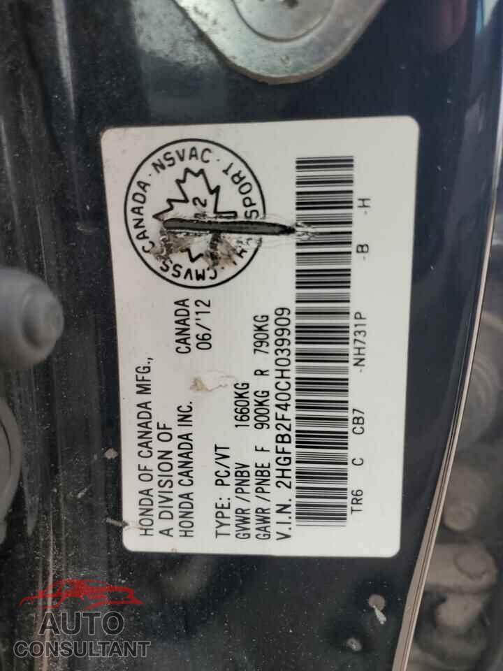 HONDA CIVIC 2012 - 2HGFB2F40CH039909