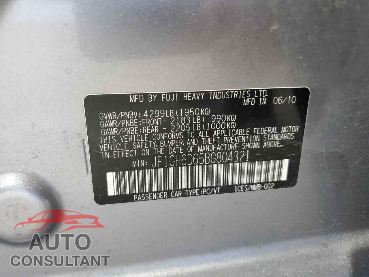 SUBARU IMPREZA 2011 - JF1GH6D65BG804321