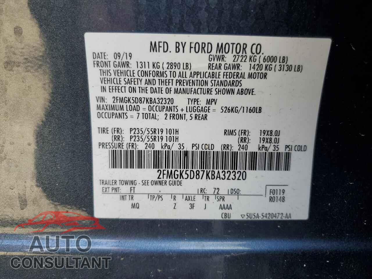 FORD FLEX 2019 - 2FMGK5D87KBA32320