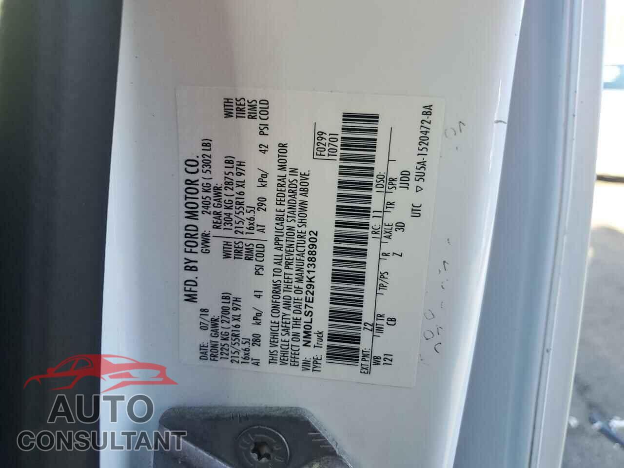 FORD TRANSIT 2019 - NM0LS7E29K1388902