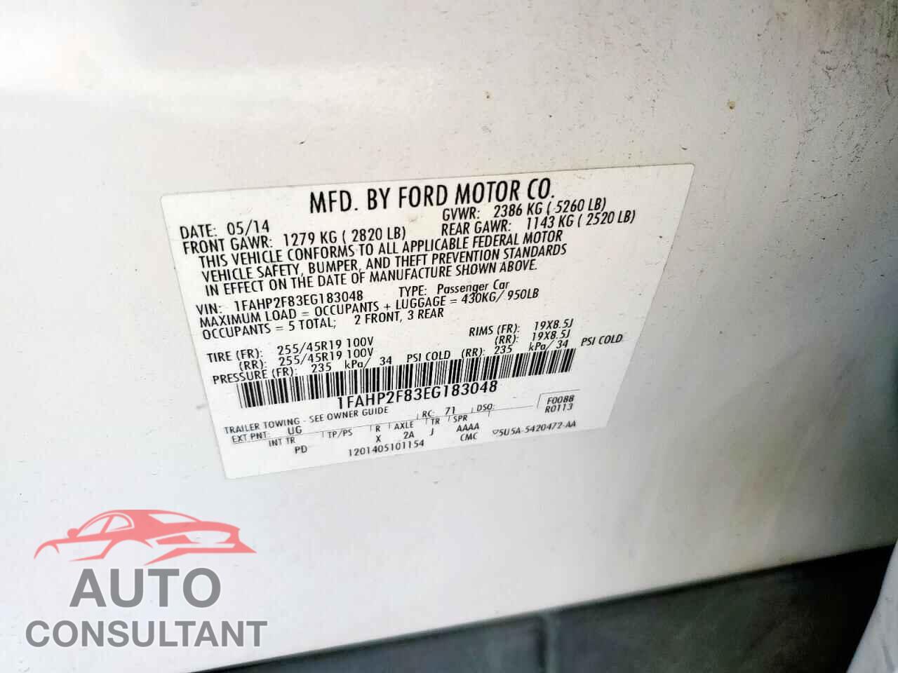 FORD TAURUS 2014 - 1FAHP2F83EG183048