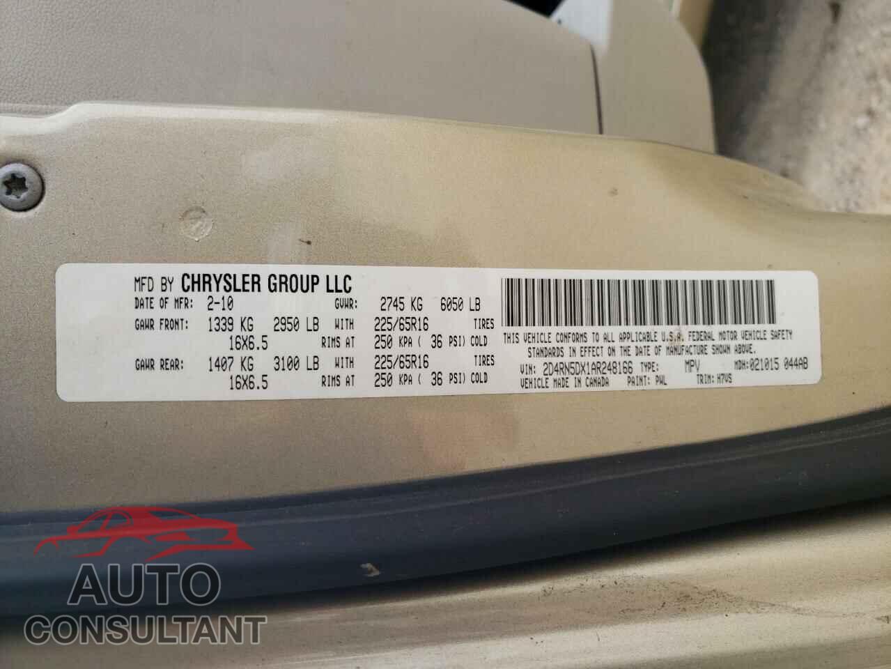 DODGE CARAVAN 2010 - 2D4RN5DX1AR248166