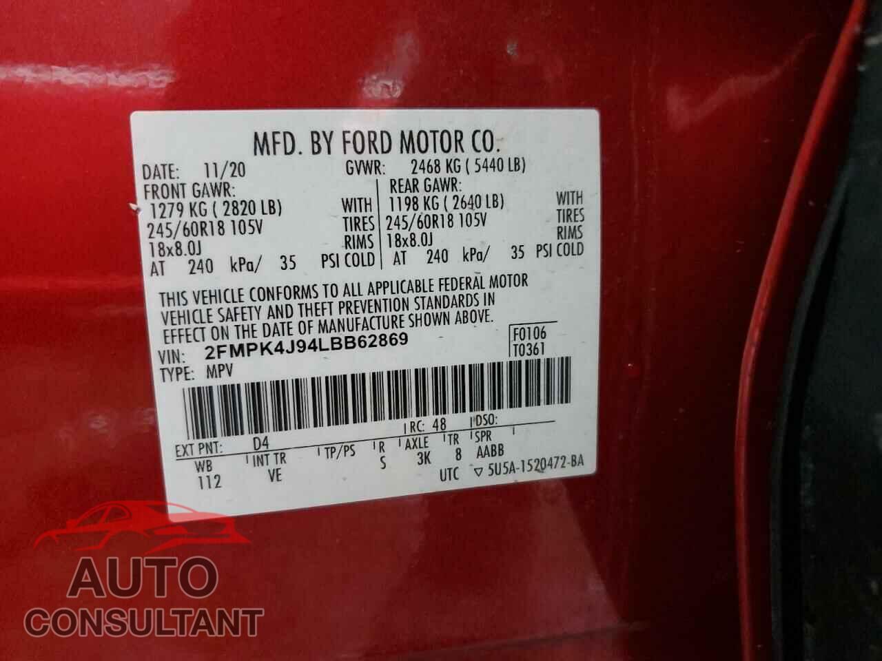 FORD EDGE 2020 - 2FMPK4J94LBB62869