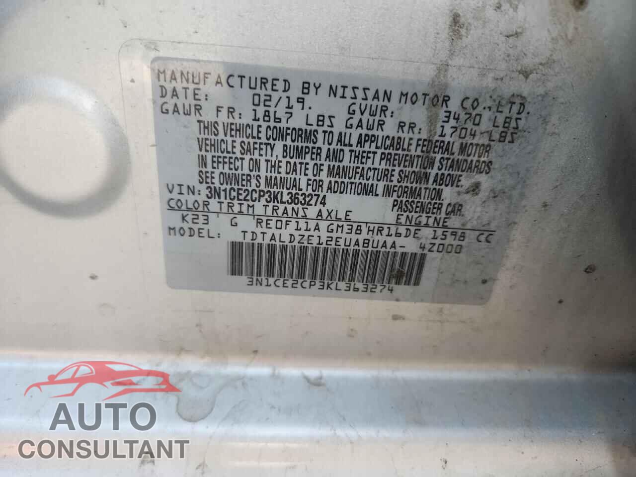 NISSAN VERSA 2019 - 3N1CE2CP3KL363274