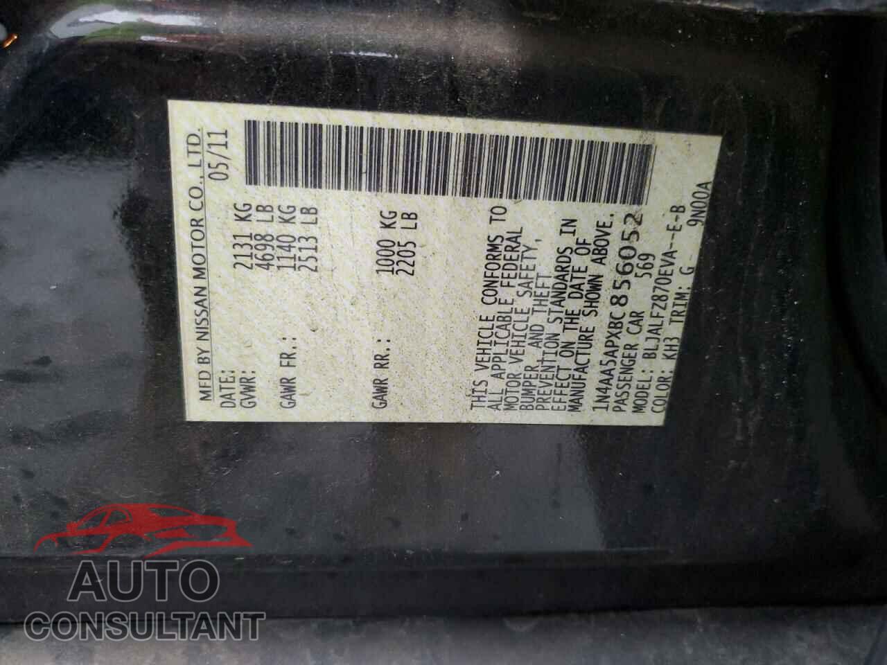 NISSAN MAXIMA 2011 - 1N4AA5APXBC856052