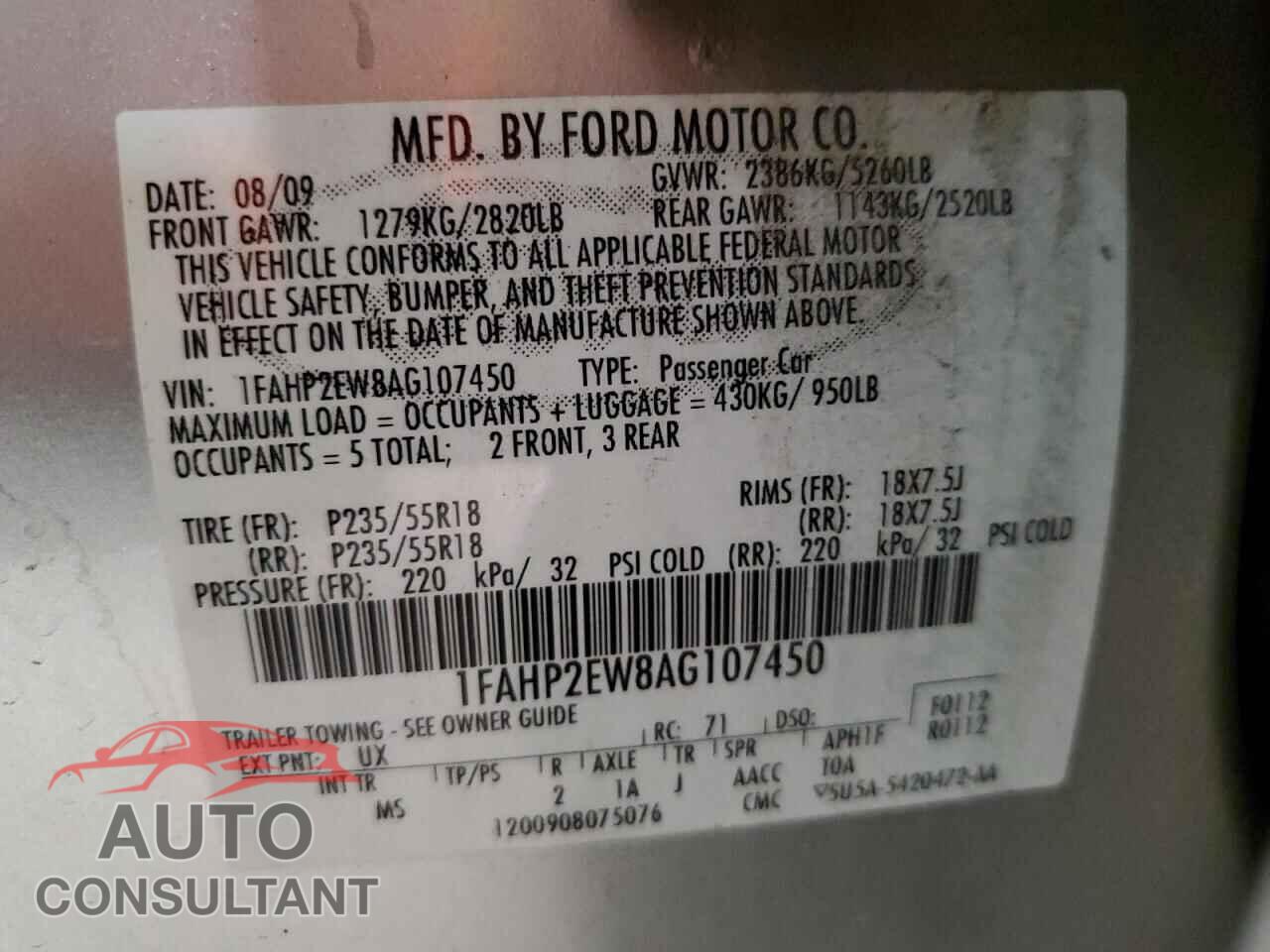FORD TAURUS 2010 - 1FAHP2EW8AG107450