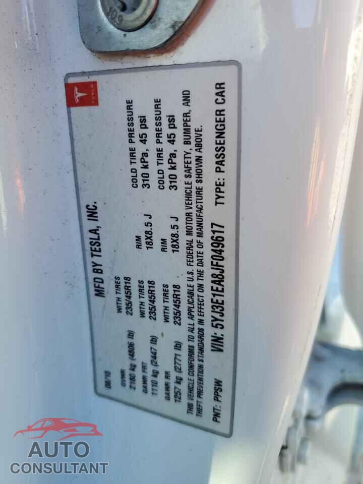 TESLA MODEL 3 2018 - 5YJ3E1EA8JF049617