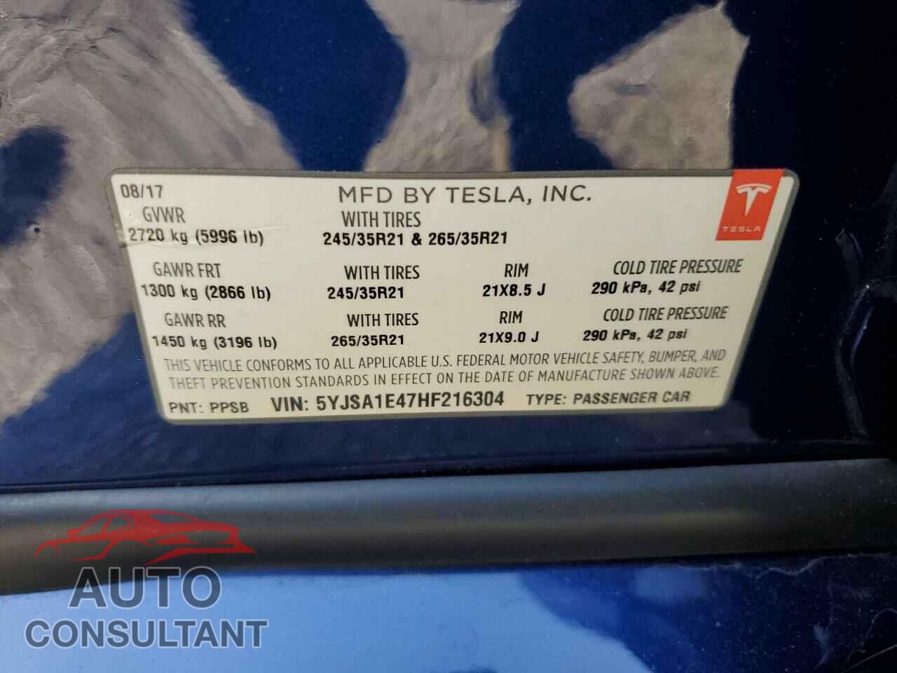 TESLA MODEL S 2017 - 5YJSA1E47HF216304