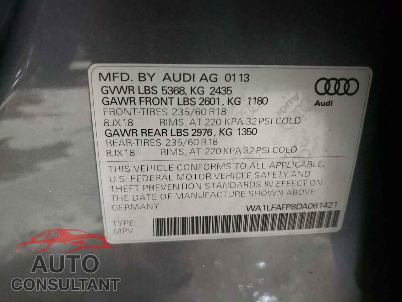 AUDI Q5 2013 - WA1LFAFP8DA061421