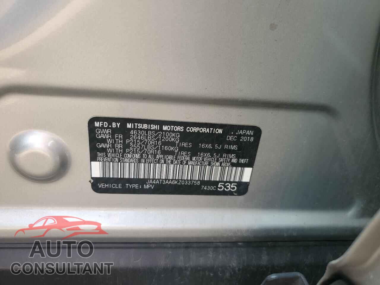 MITSUBISHI ECLIPSE 2019 - JA4AT3AA6KZ033758