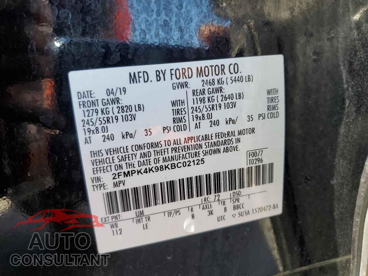 FORD EDGE 2019 - 2FMPK4K98KBC02125