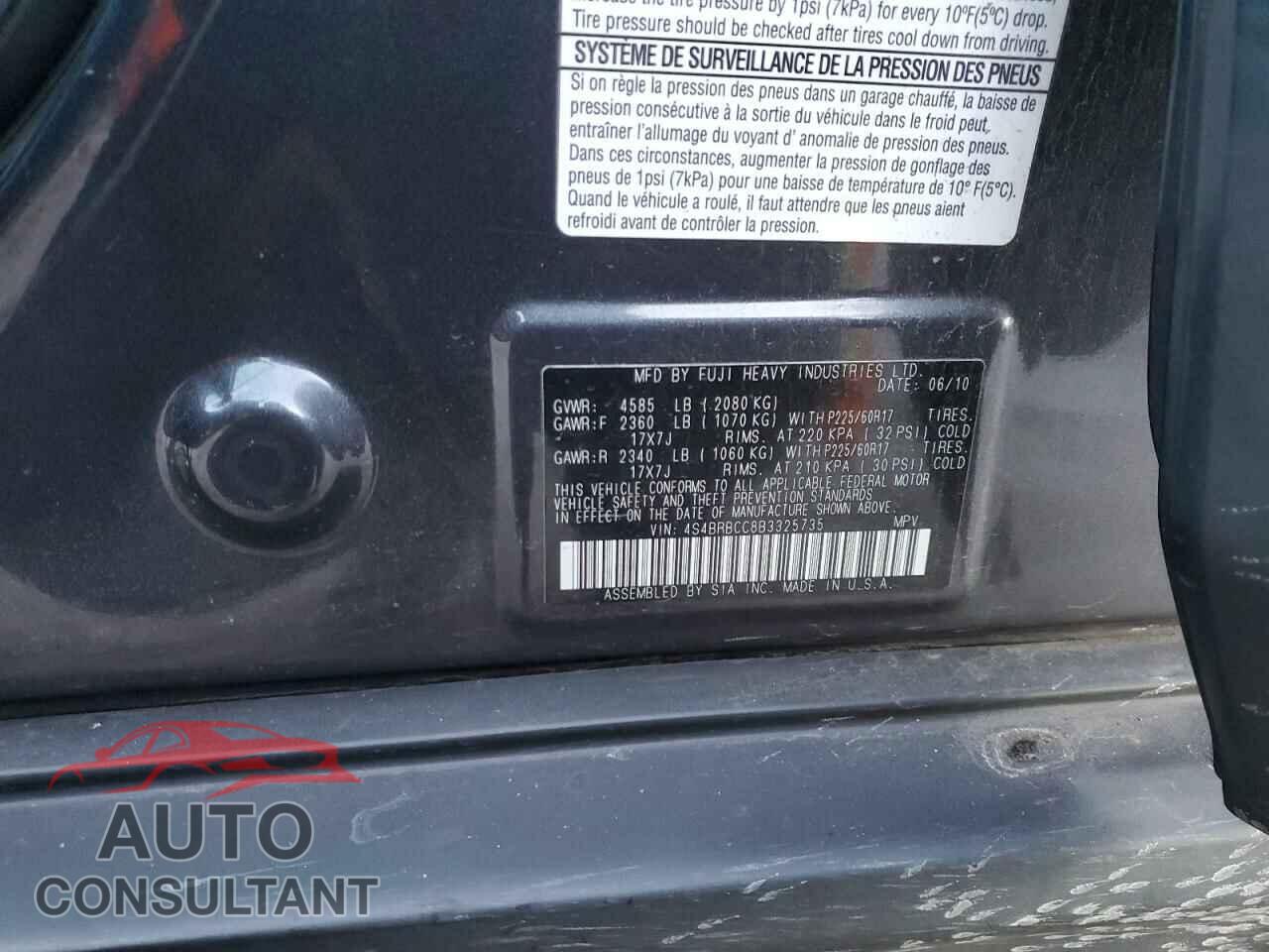 SUBARU OUTBACK 2011 - 4S4BRBCC8B3325735