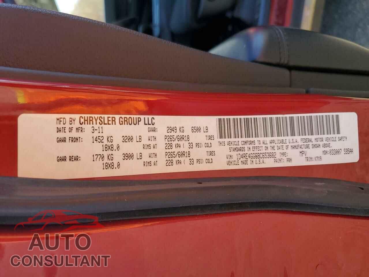 DODGE DURANGO 2011 - 1D4RE4GG6BC653682