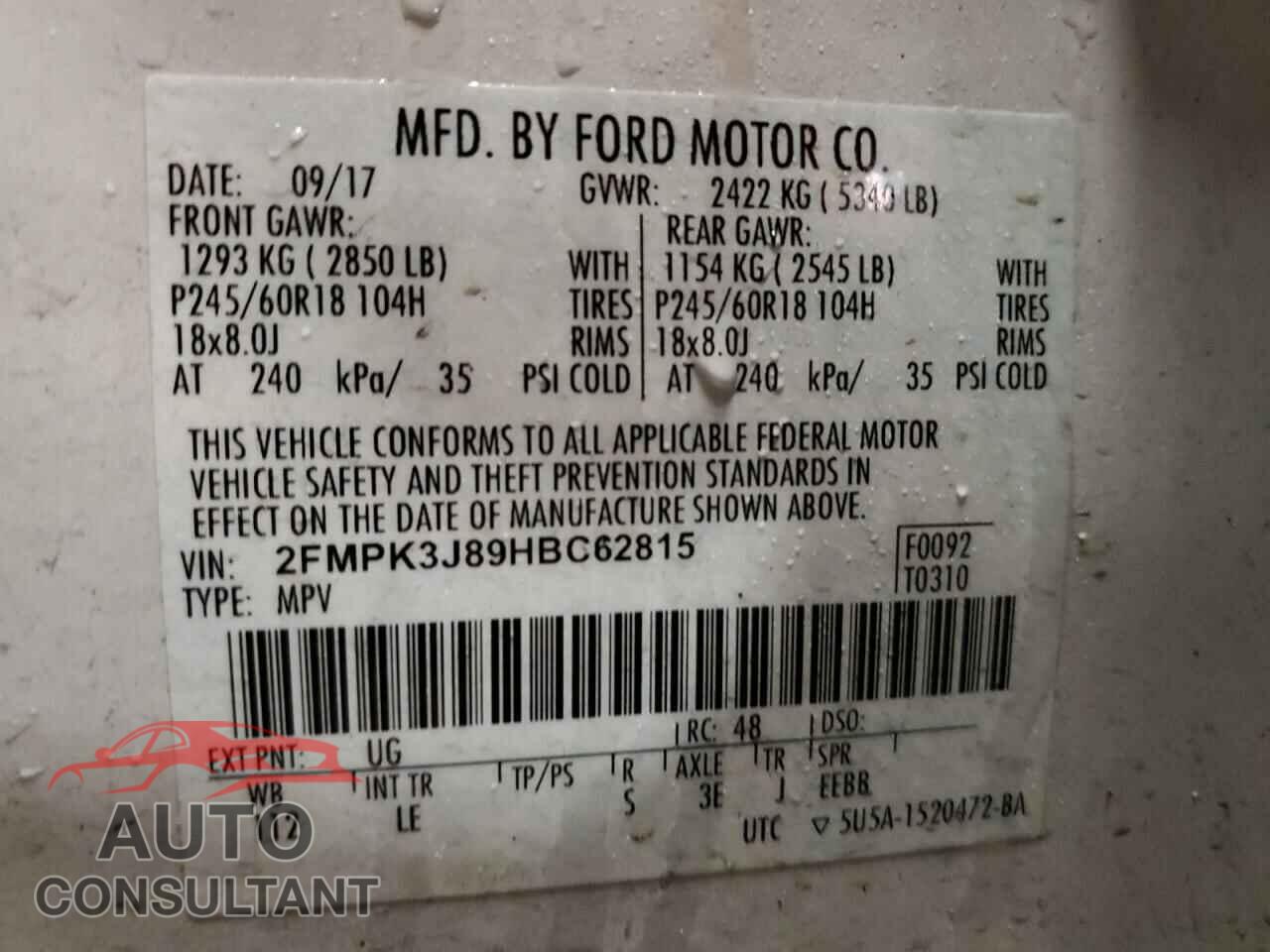 FORD EDGE 2017 - 2FMPK3J89HBC62815