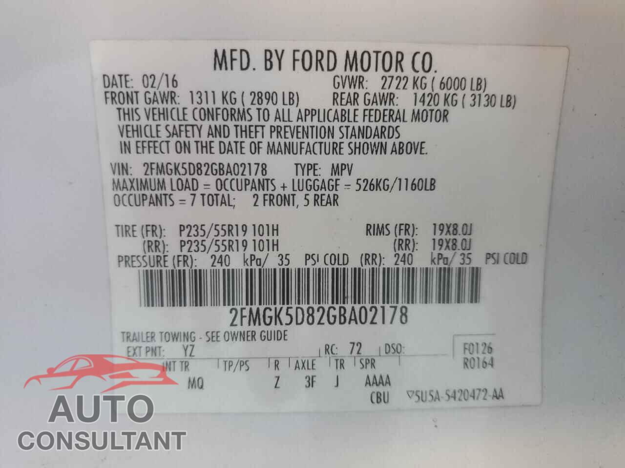 FORD FLEX 2016 - 2FMGK5D82GBA02178