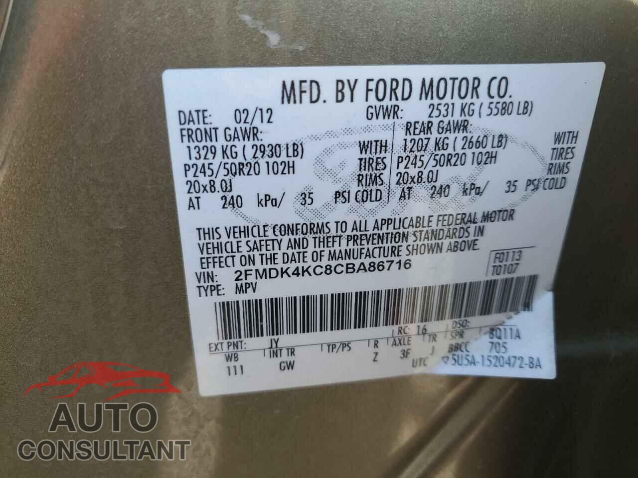 FORD EDGE 2012 - 2FMDK4KC8CBA86716