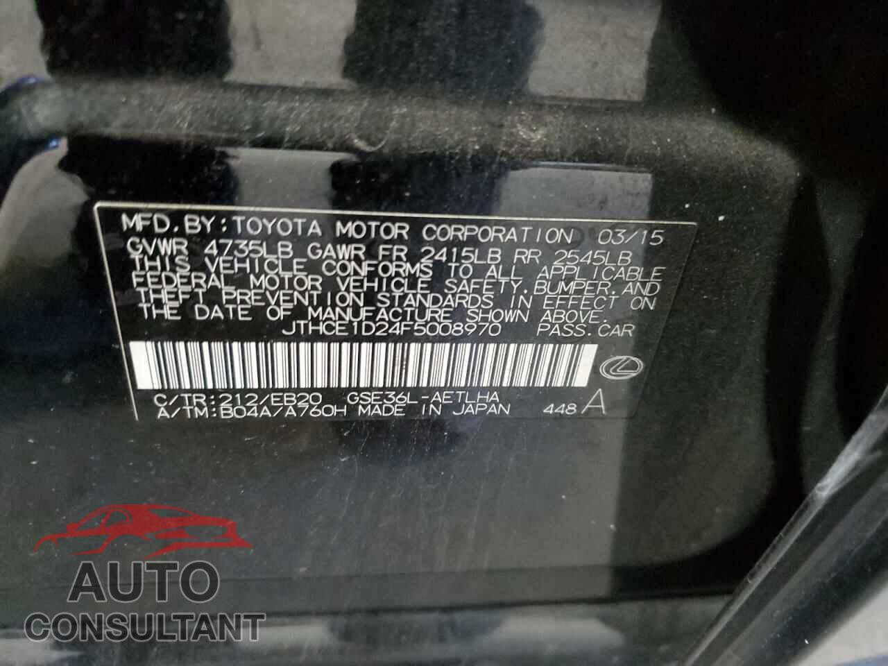 LEXUS IS 2015 - JTHCE1D24F5008970