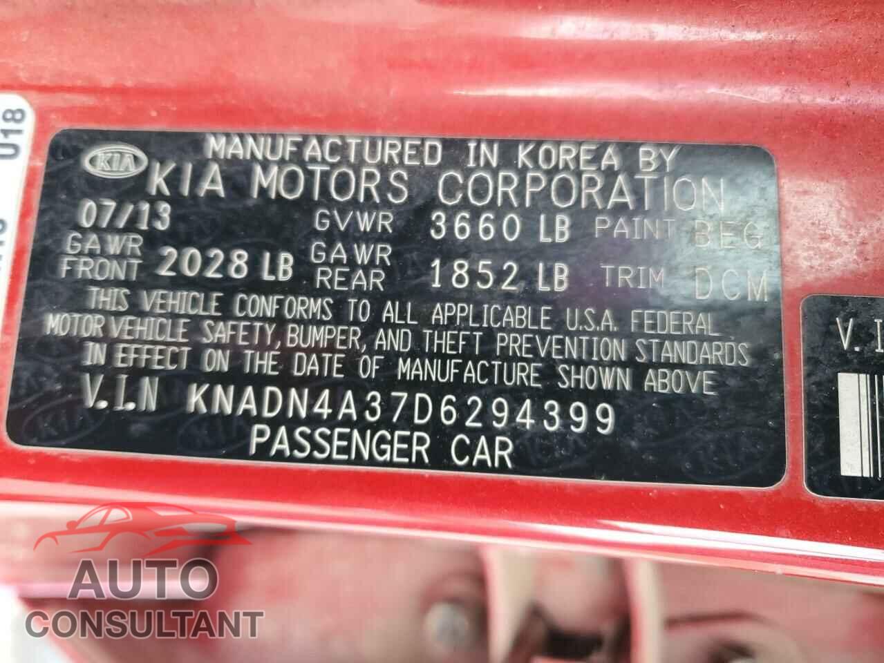 KIA RIO 2013 - KNADN4A37D6294399