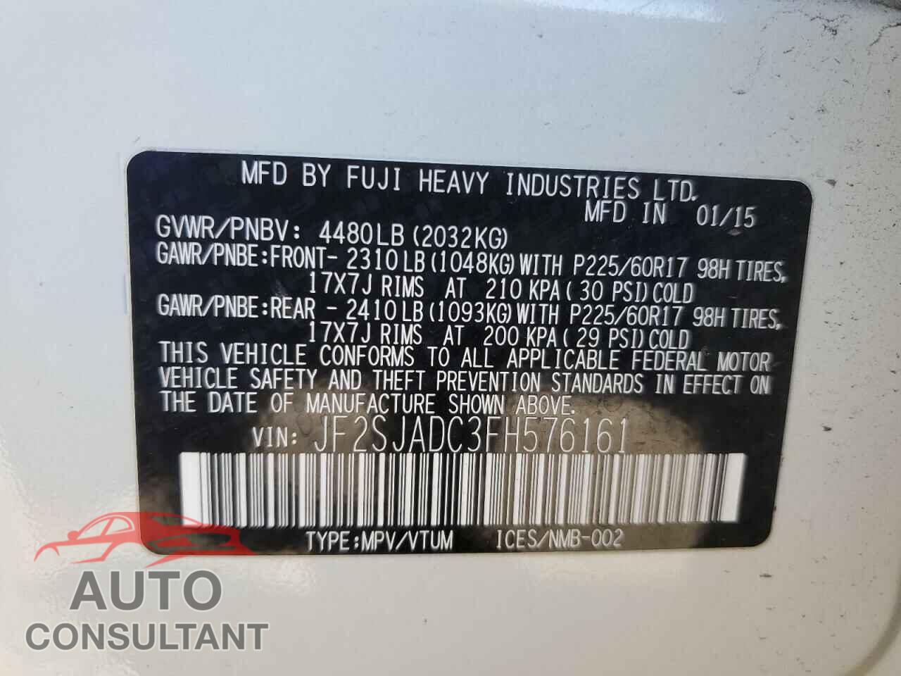 SUBARU FORESTER 2015 - JF2SJADC3FH576161