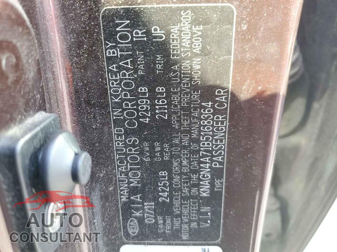 KIA OPTIMA 2011 - KNAGN4A71B5168364
