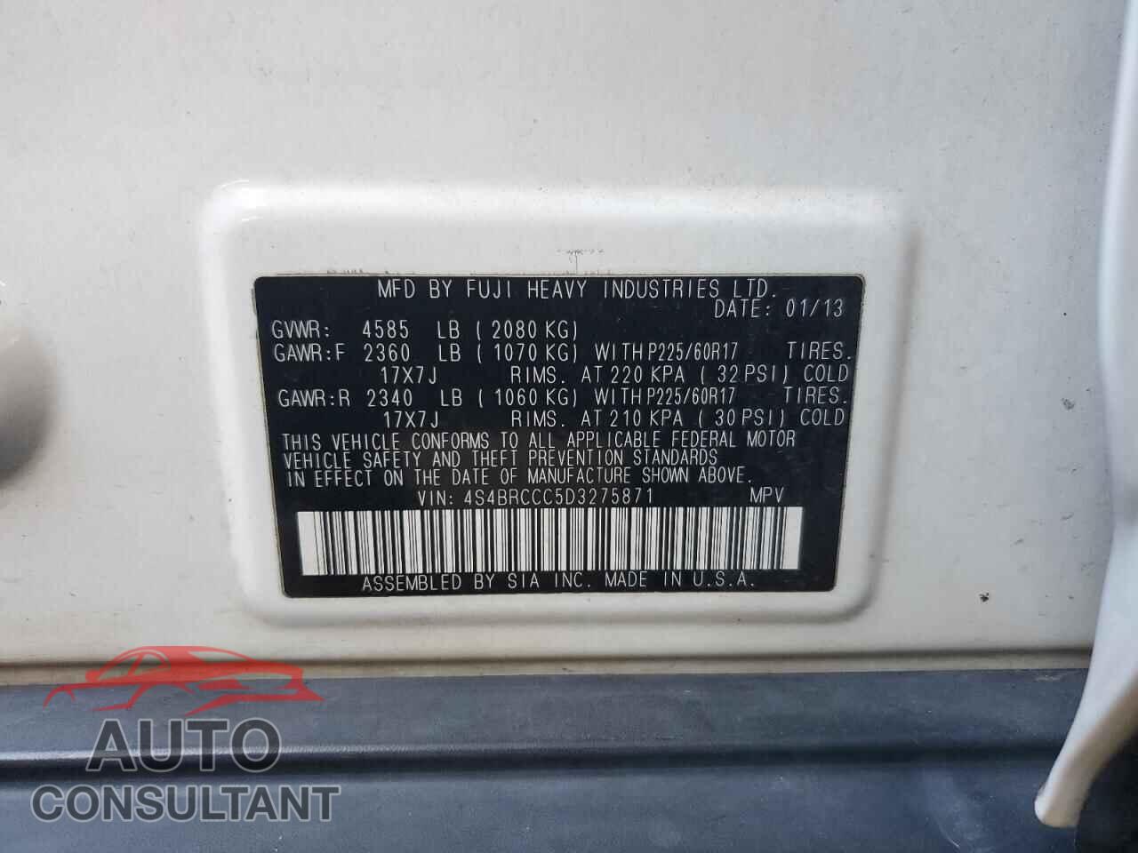 SUBARU OUTBACK 2013 - 4S4BRCCC5D3275871