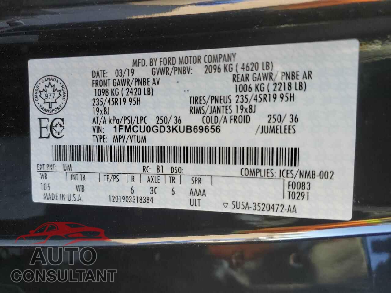 FORD ESCAPE 2019 - 1FMCU0GD3KUB69656