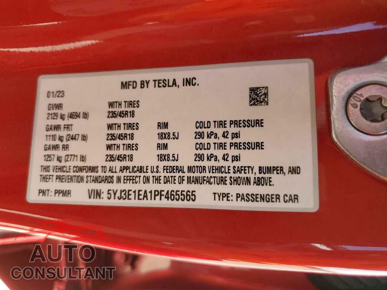 TESLA MODEL 3 2023 - 5YJ3E1EA1PF465565