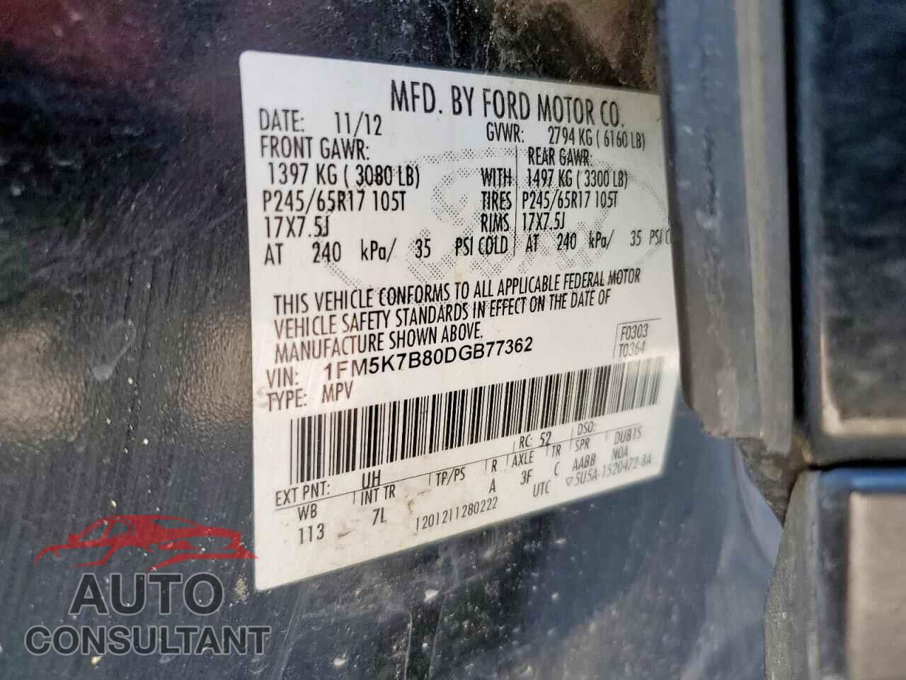 FORD EXPLORER 2013 - 1FM5K7B80DGB77362
